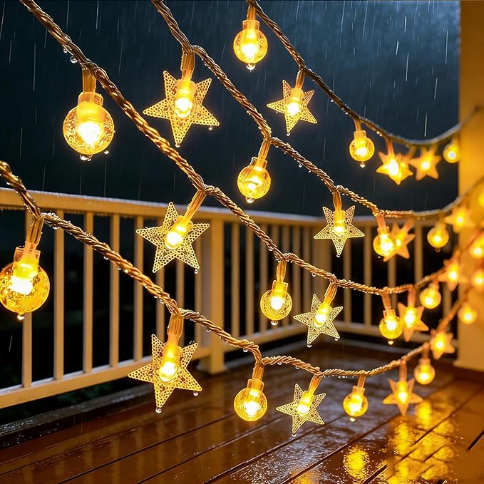 Shining Star Light Bulb Lights 9.8 FT 20 LED Lights with Battery Operated Warm White String Lights for Holiday Party Bedroom Wedding Garden Decoration (Light Bulb Star, 9.8FT)