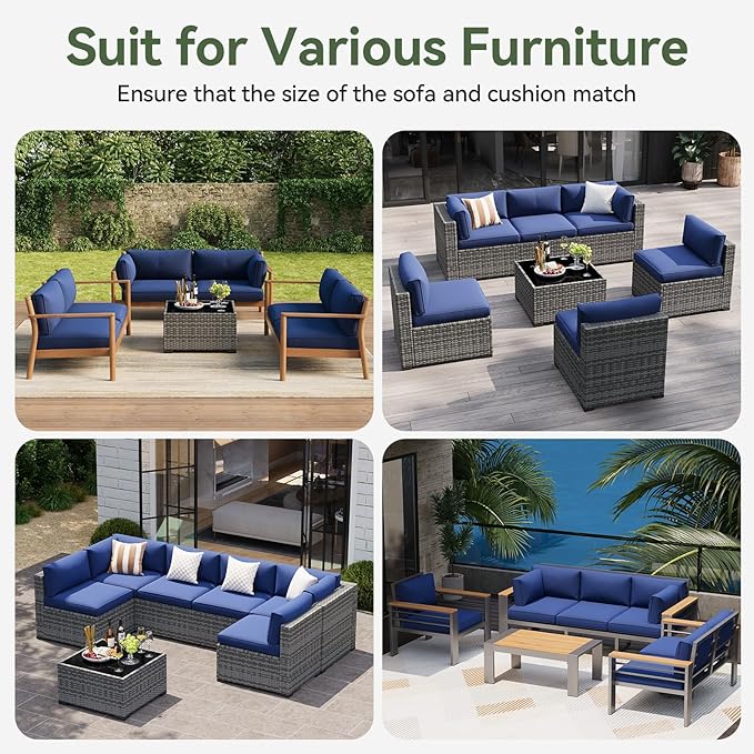 Aoxun Replacement Cushions for Outdoor Furniture, 14-Piece Outdoor Cushions for Patio Furniture, Deep Seat, Waterproof & Fade Resistant Couch Cushion for 6-Seat Patio Conversation Sets, Navy Blue