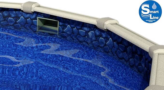 Lake Effect Pools 'Galeria' 24' Foot Round Above Ground Swimming Pool | 52" Inch Height | Boulder Swirl Overlap Liner and Widemouth Skimmer Bundle | Resin Protected Steel-Sided Walls