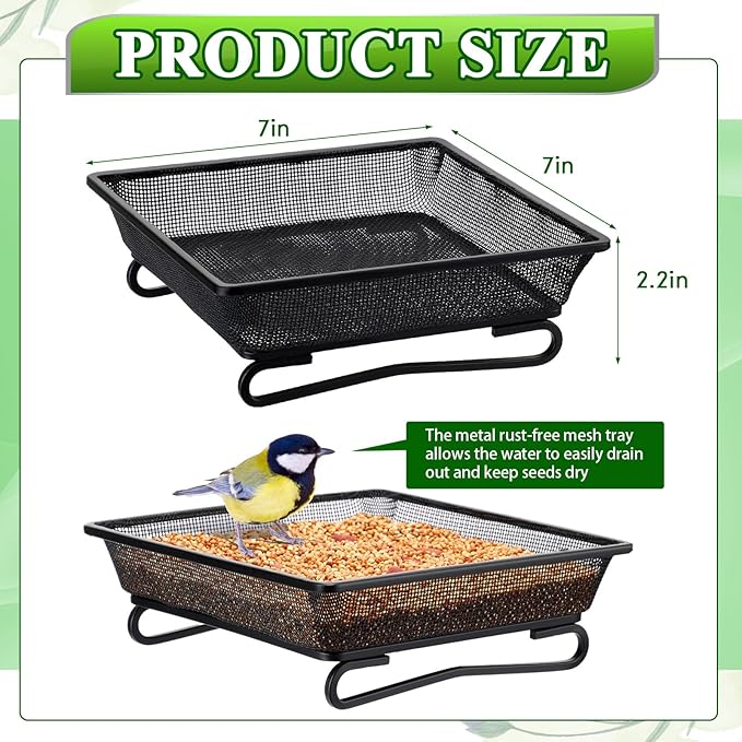Nuogo 4 Pcs Platform Bird Feeder 7 Inches Ground Bird Feeder Tray for Outside Metal Squirrel Feeders Rust Resistant Mesh Seed Tray Garden Yard Decoration for Outdoor Wild Dove(Square)