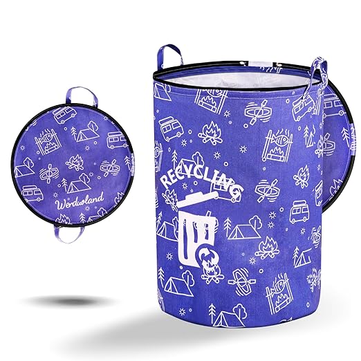 1 Pcs 30 Gallon Collapsible Trash Can Portable Waterproof Reusable with Zippered Lid for RV's, Camping, Recycling, Yard Waste, Leaf Bag, Children Toy Bin, Hiking, Travel，Weeds Basket