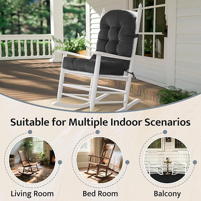mudilun Adirondack Chair Cushions Non-Slip Indoor Rocking Chair Cushion with Straps Tufted Adirondack Chair Pads for Bedroom Living Room Porch Rocker