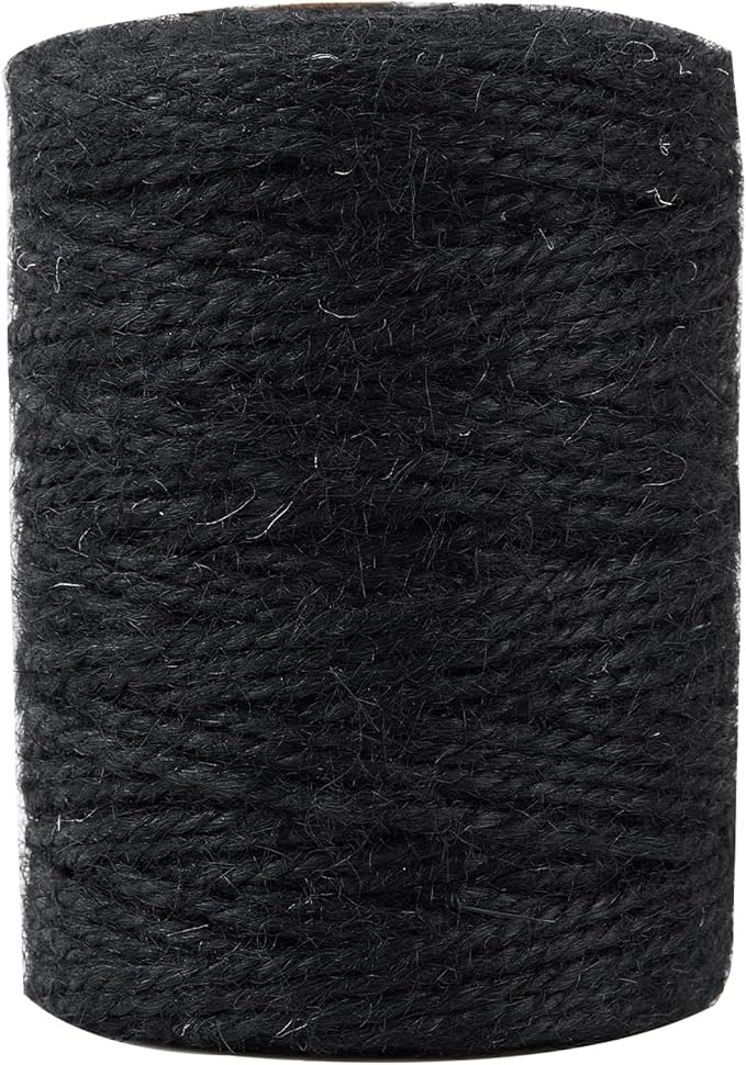 328 Feet 3mm Thick Black Natural Jute Twine, Garden Twine Heavy Duty Industrial Packing Materials String Wrapping, Arts, and Crafts, Halloween Wrapping, Gardening Applications