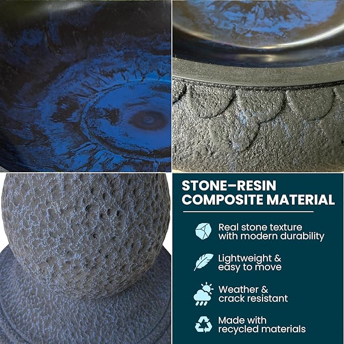 Pedestal Birdbath with Solar Fountain, Resin Stone Composite Outdoor Garden Decor, Standing Bird Bath for Outside Patio Yard, 23-Inch Tall, Garden Fountain, Resin Bird Baths, Hummingbird Bowl