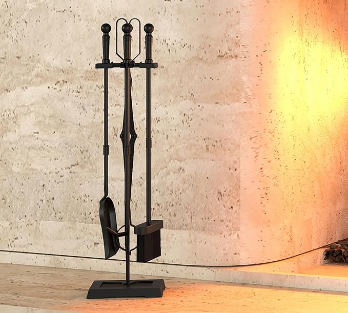 Kingson Fireplace Tools Set 5-Pieces Indoor Outdoor Sturdy Fire Place Poker Sets with Ergonomics Handle
