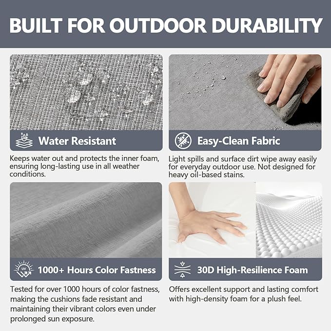 Goodgoods 24 x 24 Outdoor Patio Deep Seat Cushions 2-Pack, 1000+ Hours Fade-Resistant & Water-Resistant Outdoor Furniture Chair Cushions with 30D High-Resilience Foam for Sofa Chair, Stone Gray