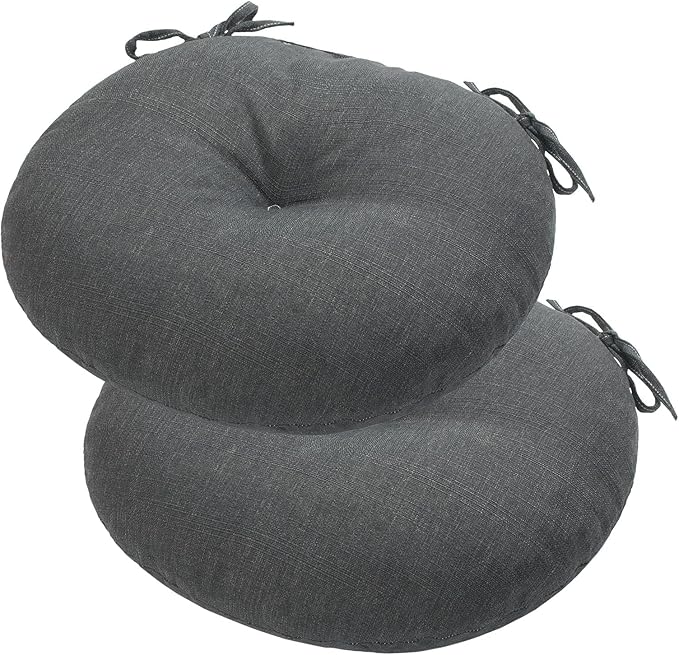 Bistro Chair Cushions 15 inch,Set of 2,Tufted Round Chair Cushions with Ties,15"x15"x4",Water Resistant Round Seat Cushion for Barstool Chairs,Patio Garden Kitchen Outdoor Furniture(Charcoal Gray)