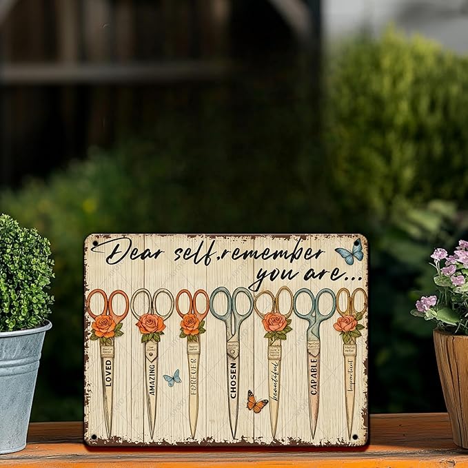 Garden Flowers Sign Dear Self Remember You are Amazing Tin Sign for inspiring Vintage Wall Decoration Poster for Home Garden Kitchen Patio Yard Decor 12x8 Inch