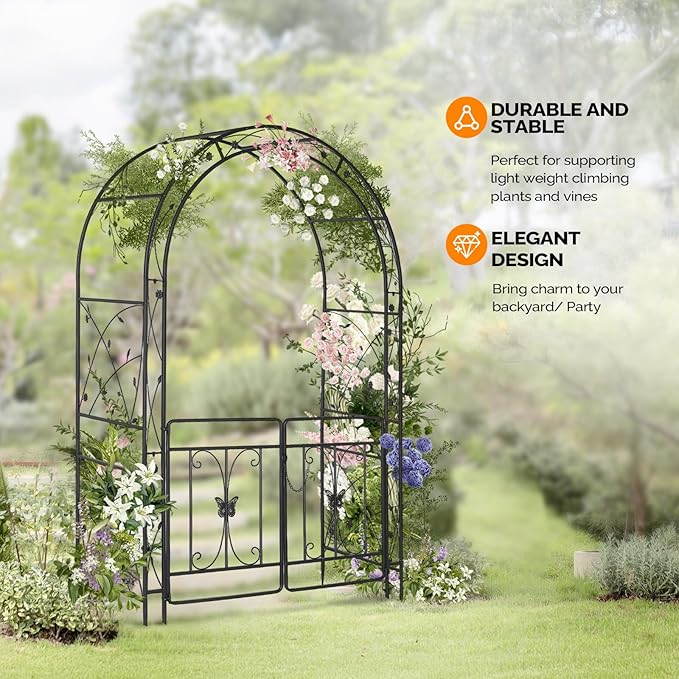 VINGLI Garden Arbor Arch, Wedding Arch Archway for Ceremony Party, Trellis for Plant Climbing, Christmas Decorations Pergola for Backyard, Lawn, Patio, Yard (Arbor with Gate)