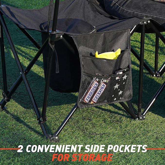 G GOOD GAIN Portable Soccer Bench with Canopy - Team Bench Soccer 8 Seats with Bag, Sideline Folding Bench, Folded Chair Seating 8 for Football Camp Outdoor Sport Events, Team Chairs for Adults, Black