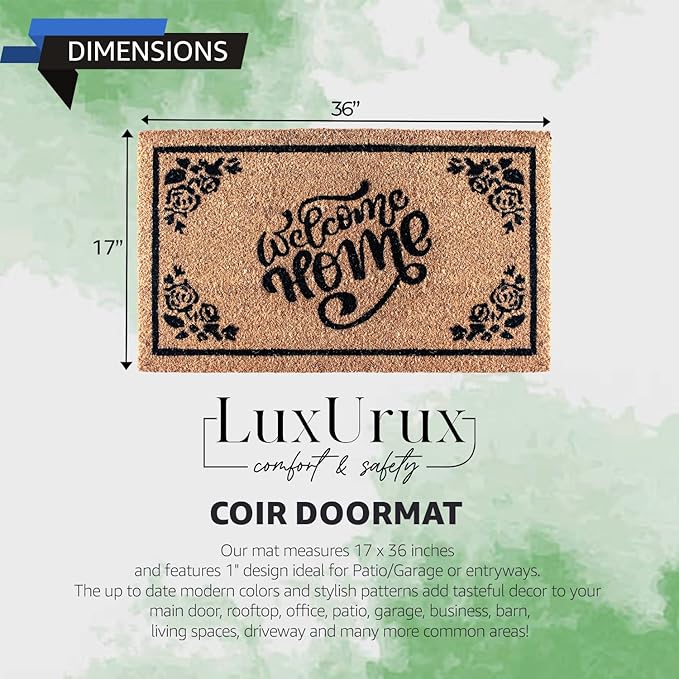 LuxUrux Welcome Mats Outdoor Coco Coir Doormat, with Heavy-Duty PVC Backing - Natural - Perfect Color/Sizing for Outdoor/Indoor uses, 17 x 36 Inches.