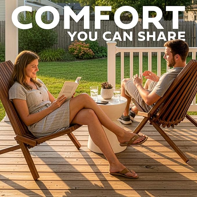 Melino 2PCS Wooden Folding Tamarack Chairs, FSC Certified Acacia Low Profile Adirondack Chairs, Wood Folding Chair for Outdoor, Patio, Porch, Pool, Backyard, Garden, Balcony and Deck - Chestnut - Pair