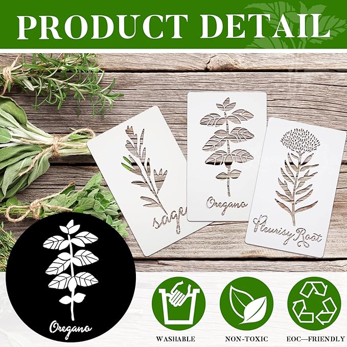Jecery 20 Pcs Herb Stencils for Craft Painting on Wood Reusable DIY Craft Paint Template Herb Botanical Leaf Garden Kitchen Plant Stencils for Art Scrapbook Wall(7.87 x 4.72 Inches)