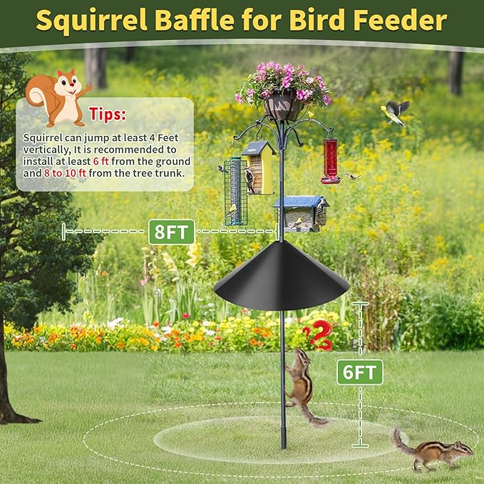 19 Inch Metal Squirrel Baffle,Squirrel Guard for Bird Feeder Without Screws Assemble,Hanging Baffle Outdoor Protect Bird Feeders and Pole Mount from Raccoon Squirrels Rodents
