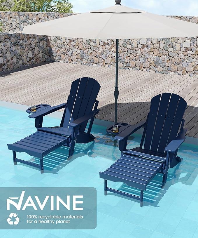 Adjustable Adirondack Chair with Retractable Ottoman Set of 6, HDPE Folding Adirondack Chair with Cup Holder, All Weather Fire Pit Chair for Outdoor.