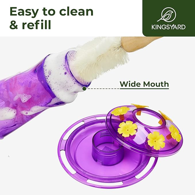 Kingsyard Glass Hummingbird Feeder for Outdoors Hanging - 6 Bee Guard Feeding Ports & Built-in Ant Moat, Wild Bird Feeder for Outside Garden Yard Patio 14 Oz, Purple