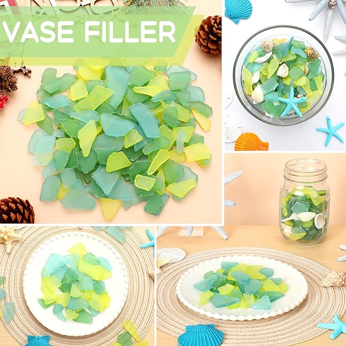 Jetec 25 oz Sea Glass for Crafts Pieces Decor Flat Frosted Sea Glass Vase Filler Crushed for Beach Wedding Party Decor Home Aquarium DIY Craft Supplies(Green, Yellow, Blue)