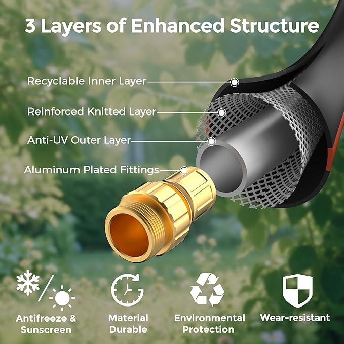 Giraffe Tools Garden Hose 5/8" x 10ft, Custom Length, No Kink, Flexible, Leakproof Water Hose, Double Female Fittings, 600 Burst PSI, 10ft, Black Orange
