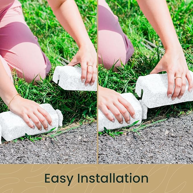 Beuta Landscape Edging | Garden Edging Border | Faux Stone Bricks for Lawn Edging, Flower beds, Pathways & Yard Edging– 1 Pack | Each Section Has 6 Bricks 48" L x 4" W x 2.25" H | 3 Spikes | Limewash