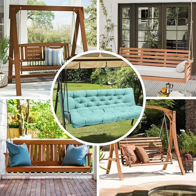 Porch Swing Cushions, Waterproof Swing Cushions Replacement with Backrest, Outdoor Swing Bench Cushions 2-3 Seater Replacement for Patio Furniture 60x40 (Teal)