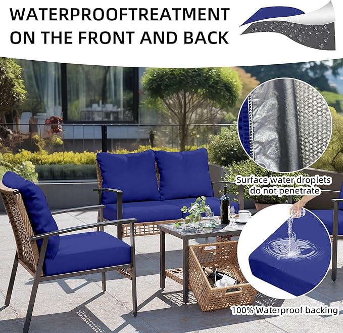 8Pcs Outdoor Cushion Covers, Patio Cushion Covers,Stretch Elastic Slipcovers, Replacement Washable & Reusable Furniture Protector for Patio Couch (Lake Blue,Cover Only)