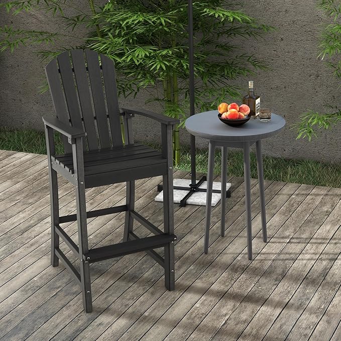 Giantex Outdoor HDPE Bar Stool, Tall Adirondack Chair with Armrests and Footrest, 30 Inches Counter Height Bar Stool for Garden, Backyard, Weather Resistance, Easy Maintenance (1, Black)