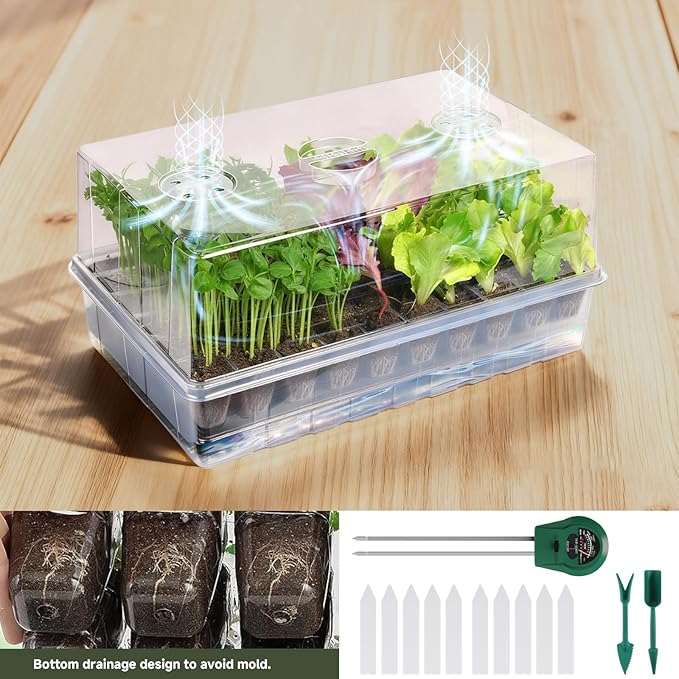 Self-Watering Seed Starter Tray, Seed Starter Kit Self Water, Germination Trays for Seed Starting with High Humidity Domes (Tray, 240 Cells)