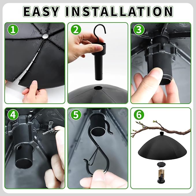 TCBWFY 2 Pack 18 Inch Squirrel Proof Baffle for Protecting Bird Feeders and Houses,Hang Mount Raccoon and Squirrel Guard for Feeder Pole with Windproof Shepherd Hooks,Outdoor Hang Bird House Guard