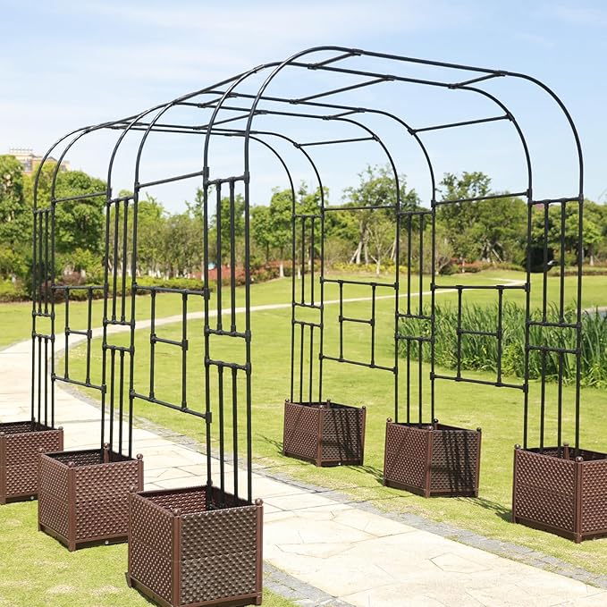 Garden Arch Trellis - Length: 98.5in, Height: 94.5in Garden Trellis for Climbing Plants Outdoor - Garden Arch for Lawn, Party, Ceremony Wedding Decoration (Black)
