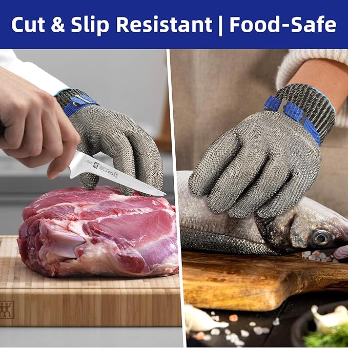 Schwer SlicePro ANSI A9 Cut Resistant Glove PR1706, Stainless Steel Mesh Metal Glove, Food Grade for Kitchen Cooking, Butcher Meat Cutting, Oyster Shucking, Mandoline, Fishing, (S, 1 Pair)