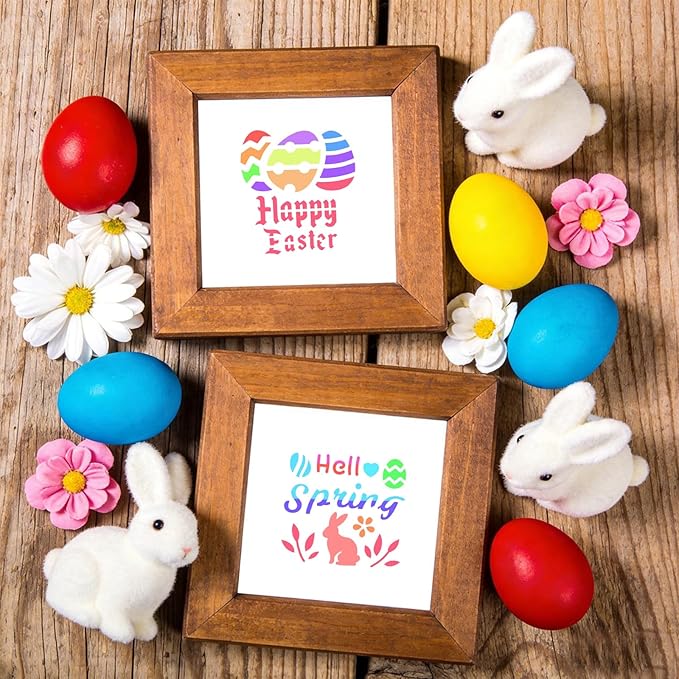 72 Pcs Easter Day Stencils for Painting Set, Reusable Eggs Rabbit Carrot Cute Painting Templates - Stencil Crafts Drawing Templates for DIY Scrapbook, Home Wall Murals, Canvas Wood Signs