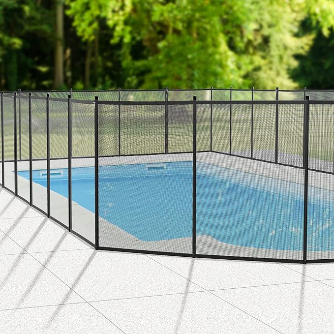 VINGLI 4ft High Pool Fence for Inground and Above Ground Pools, Black Mesh Removable Safety Fencing, Heavy-Duty Protective Barrier for Garden & Backyard (4×2.5FT)