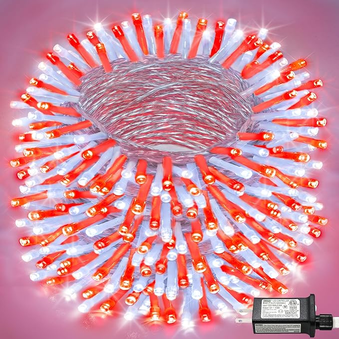 165FT 500 LED Christmas Lights, Plug in Christmas String Lights Indoor with Waterproof, 8 Modes Twinkle Fairy Lights for Xmas Garden Tree Holiday Decorations, Red and White