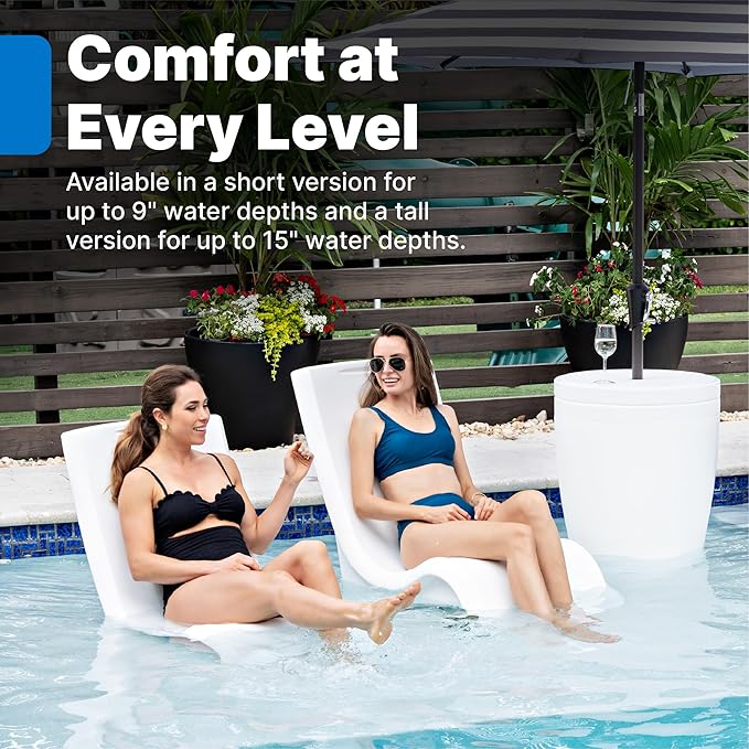 Step2 Vero Pool Chair, Fade-Resistant, Waterproof Patio Furniture for Sun Shelf, Use in Pools up to 15-Inches of Water, Weighted, 43"D x 23"W x 37"H, Resin, White