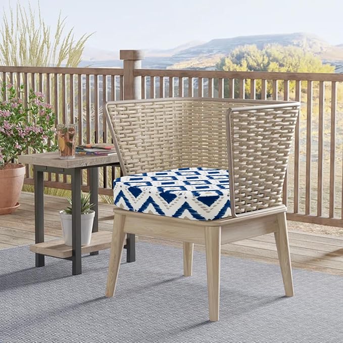 idee-home Outdoor Chair Cushions Set of 2, 17" x 17" x 3" Thick D-Shaped Patio Furniture Outdoor Seat Cushions Waterproof with Ties, Dining Pads