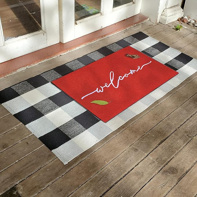 AAZZKANG Red Door Mat with Non Slip Rubber Backing Outside Inside Welcome Mats for Front Door Easy to Clean Entry Doormat for Patio,High Traffic Areas