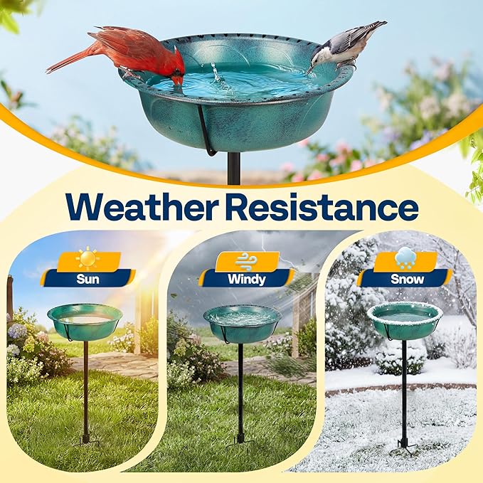 VIVOHOME Bird Bath for Outside, Outdoor 13'' Birdbath Bowl with Metal Ground Stake, Weather-Resistant ABS Bird Bath and Feeder for Garden, 1.45 Gallons, Green