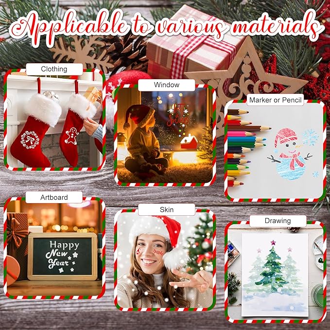Fainne 100 Pcs 2 Inch Stencils Small Stencils for Painting on Wood Reusable Painting Templates Crafts for DIY Scrapbook, Wood, Wall, Fabric, Rock, Chalkboard, Sign(Santa Style)