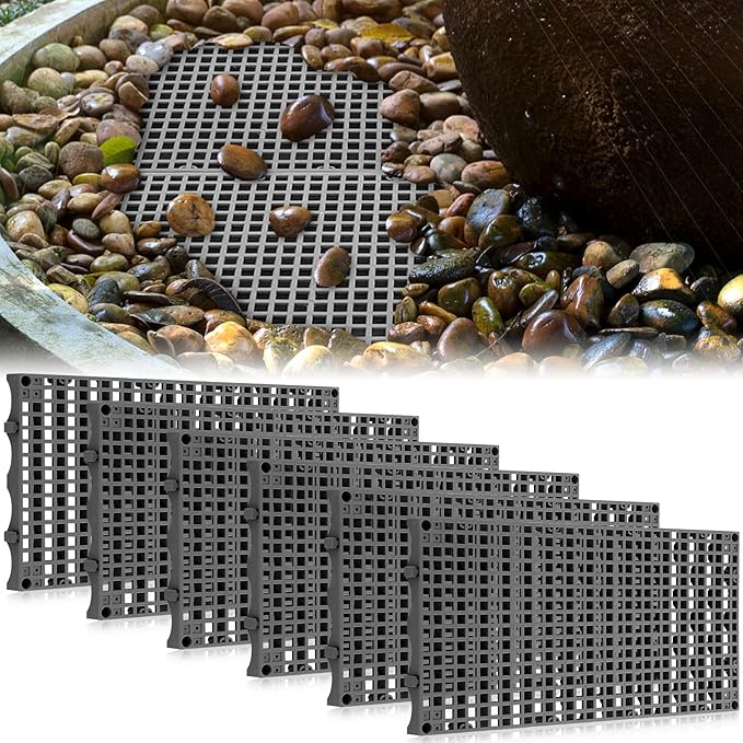 6 Pack 24 Inch x 12 Inch Heavy Duty Fountain Basin Grate for Pond and Water Garden Features and More Snap-Together - Hide Reservoir, Rocks, Other Decorative Objects (Gray)