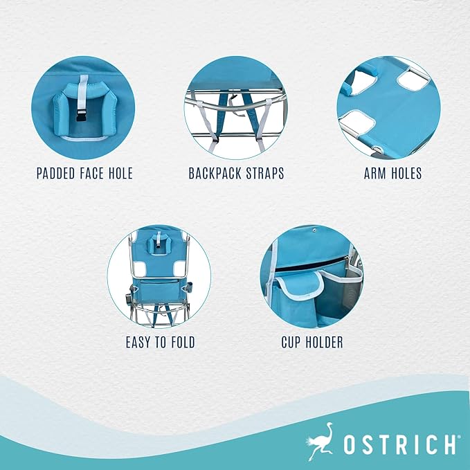 Ostrich Deltess 3 in 1 Portable Chair Cooler Bag & Reclining Lounger, Light Blue
