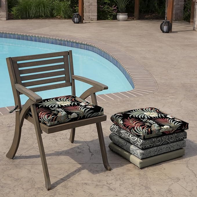 Arden Selections Rocking Chair Cushion, 19 x 18, Rain-Proof, Fade Resistant, Cushions for Rocking and Outdoor Chairs 18 x 19, Simone Black Tropical (Pack of 4)