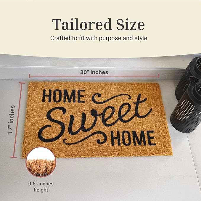THEODORE MAGNUS Door Mat - Welcome Mat for Front Door with Non-Slip Backing - Durable Coir Doormat - Perfect for Outside Entrance and Entryway Matt - Outdoor/Indoor - Home Sweet Home - 17" x 30"