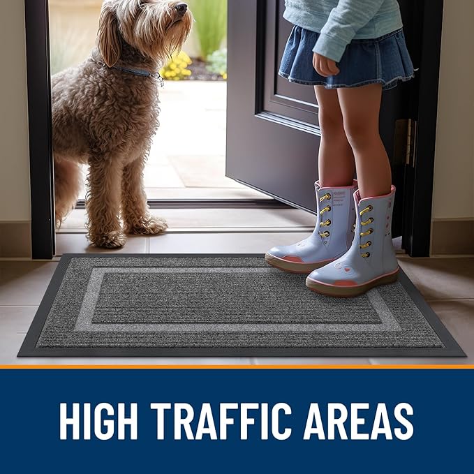 OLANLY Front Door Mat Indoor Outdoor Entrance, Waterproof All-Season, All-Weather Doormat, Sturdy Natural Rubber, Fade Resistant, Low Profile, Easy Clean Patio Porch Entryway Mat, 59x30, Dark Grey
