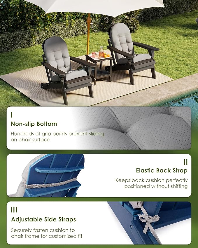 GREENVINES Adirondack-Chair-Cushions-Set-of-2 | Polyester | Waterproof | Outdoor High Back Rocking Chairs Cushion | Seat with Ties | Non-Slip | Thickened Pad for Patio | 44.5" x 17.3" x 4.1" | Gray