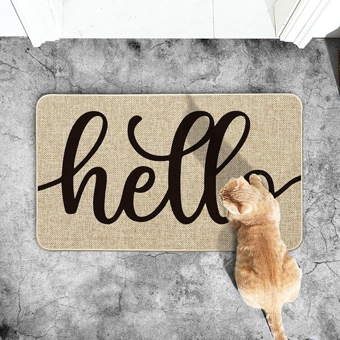 Artoid Mode Beige Hello Summer Doormat, Spring Home Decor Low-Profile Switch Rug Door Mat Floor Mat for Indoor Outdoor 17x29 Inch