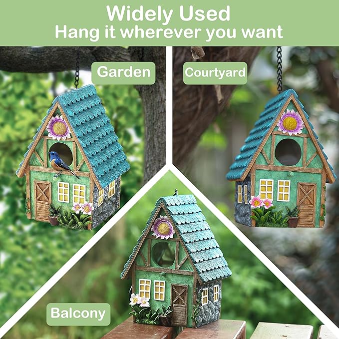 Birdhouse for Outside, Attivolife Resin Colorful Bird Nesting Boxes with Hanging Chain for Outdoor Garden Backyard Decoration, Houses for Bluebird Finch Cardinals, Best Gift for Birdman Family Friend