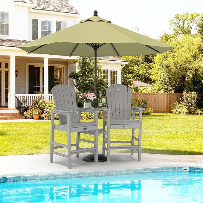 VINGLI Tall Adirondack Chairs Set of 2, All Weather HDPE Bar Height Adirondack Chair with Double Trays, Adirondack Barstools for Balcony, Poolside, Backyard and Patio (Grey)