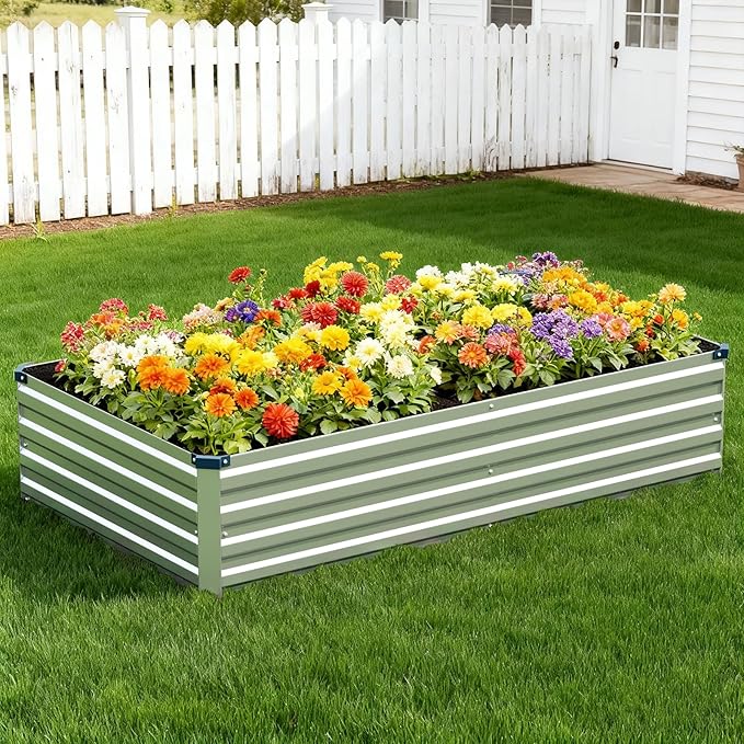 Vengarus 2 Pack 9x3x1FT Galvanized Raised Garden Bed Kit, Outdoor Metal Planter Box for Vegetables, Rectangular Steel Container, Easy Assembly (Silver)