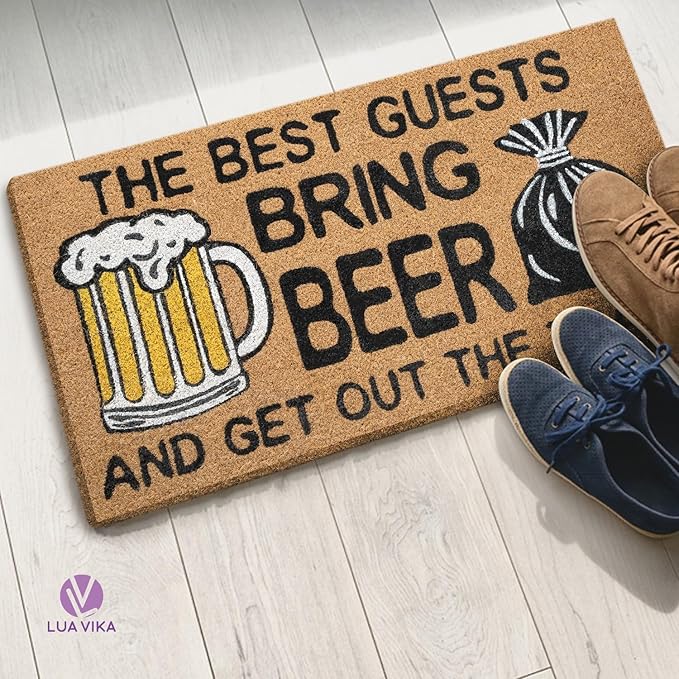 Coir Doormat Outdoor Entrance - The Best Guests Bring Beer - 17"x30" - Funny Door mats Outside - Welcome mat Funny - Indoor/Outdoor Doormat