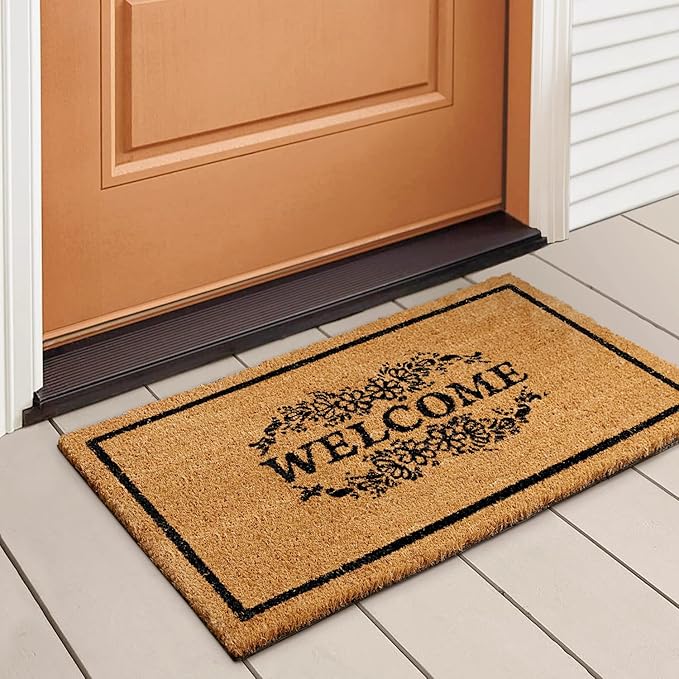 LuxUrux Welcome Mat Outdoor Doormat, with Heavy-Duty PVC Backing - Natural - Perfect Color/Sizing for Outdoor/Indoor uses. (17 x 30, Natural Brown - Welcome)